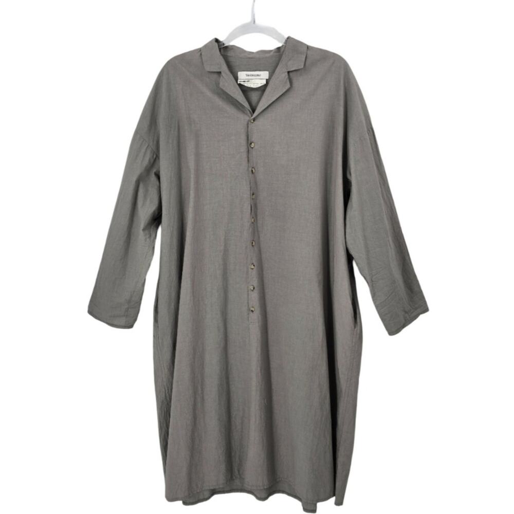 Veritecoeur Gray Cotton Lagenlook Midi Shirt Dress Pockets One Size Minimalist